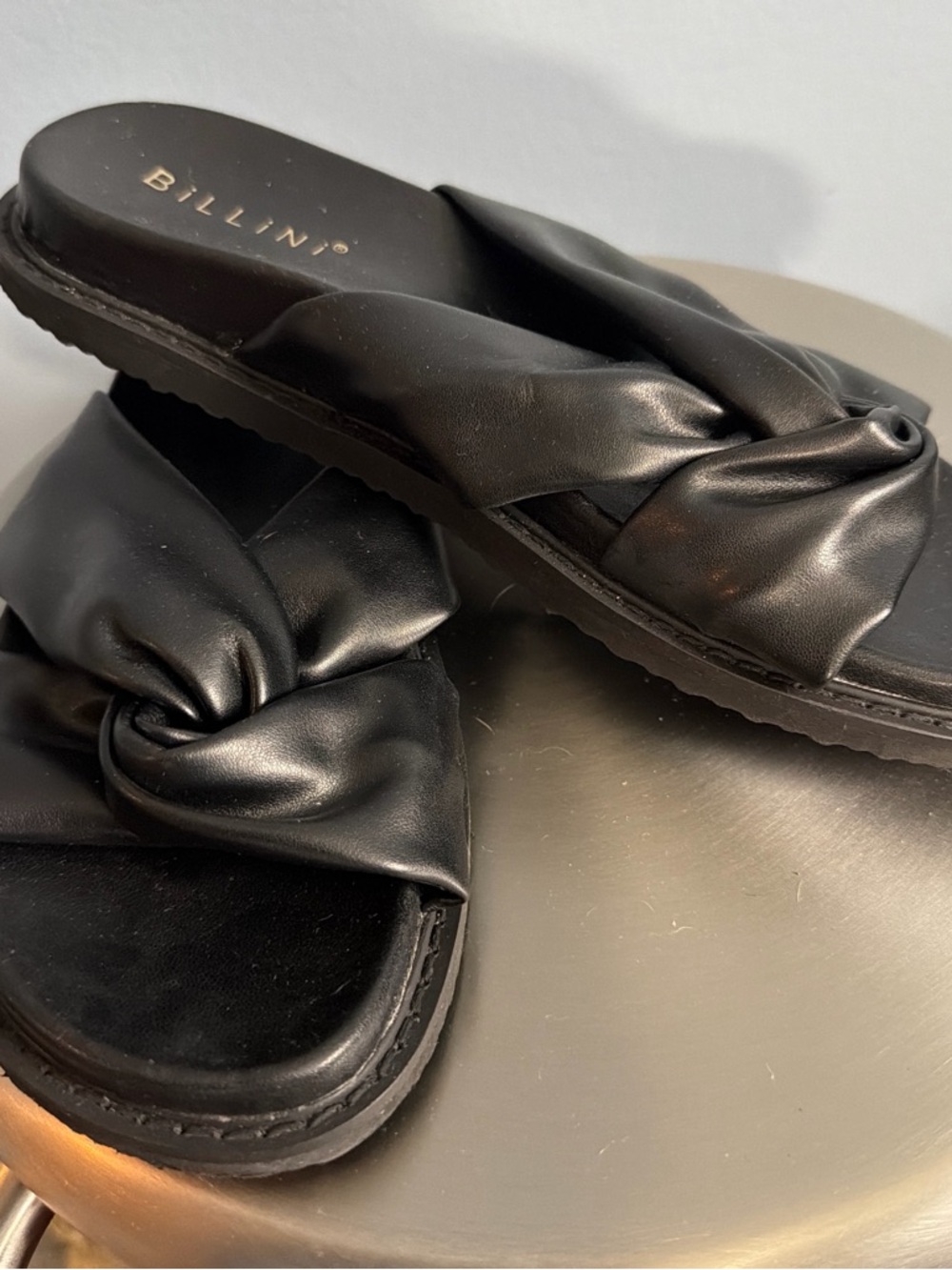 Billini Black Twisted Knot Slip-On Sandals